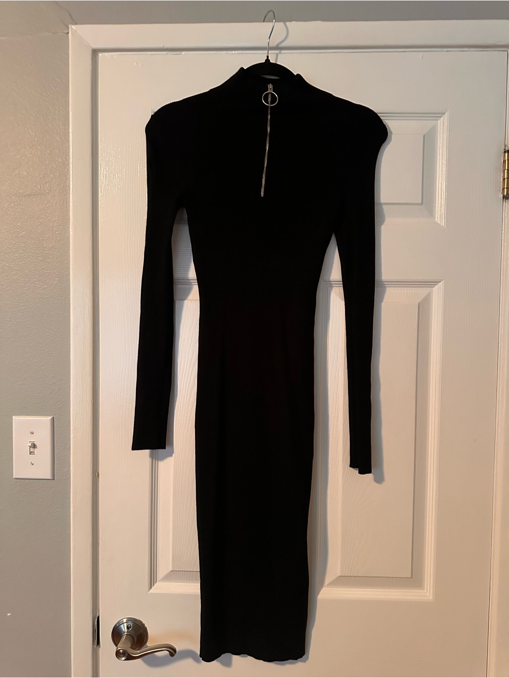 All Saints Black Long-Sleeve Bodycon Midi Dress With Zip Detail